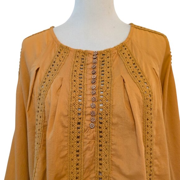 Natural Life Womens Size M Honey Yellow Gold Emma 100% Cotton Crochet Boho Top - Picture 4 of 8